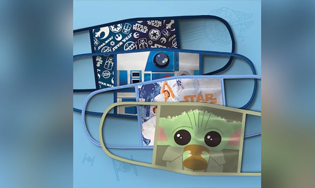 Disney introduced its new line of reusable face masks. This four-pack features Baby Yoda and other ...
